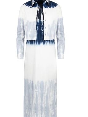 Tie-Dye Midi Dress in White and Navy